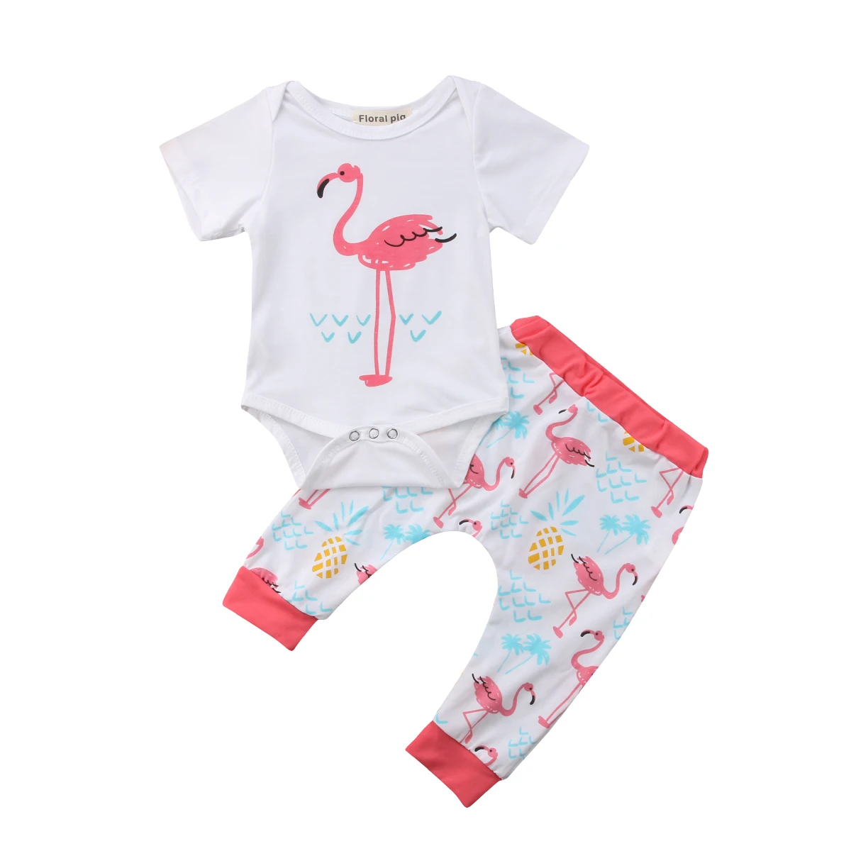 2Pcs Newborn Baby Girls Flamingo Tops Romper Jumpsuit Long Pants