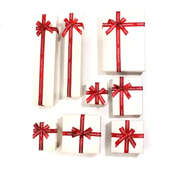 

8Seasons Christmas Paper Jewelry Bracelets Gift Boxes Square White & Red Bowknot Pattern 74mm(2 7/8") x 74mm(2 7/8") , 2 PCs