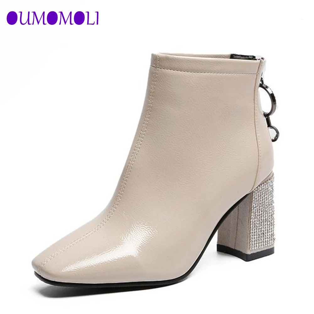 

Women Boots Fashion Rhinestone High Heels Back Zipper Ankle Boots Casual Square Heel Crystal Ladies Boots J218