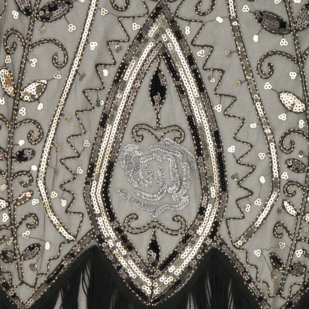 Roaring 1920s Хлопушки платье двойной v-образным вырезом без рукавов цветок лист вышивка бисером блесток платье Грейт Гэтсби платье костюмы