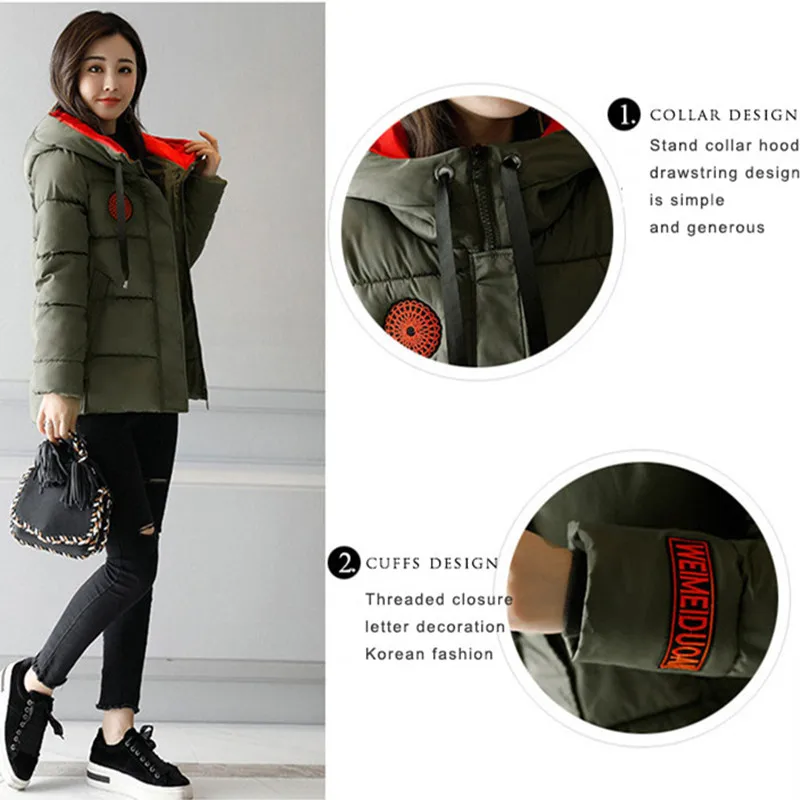 New Stand Collar Winter Jacket Women Hooded Cotton Padded Short Female Coat Winter Outwear Womens Parka Jaqueta Feminina Inverno Coats