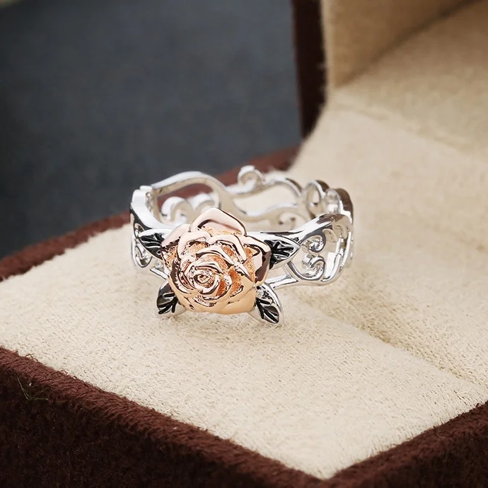 

Romantic Female Rose Flower Ring Fashion Bridal Finger Ring 925 Silver Wedding Jewelry Promise Love Engagement Rings For Women