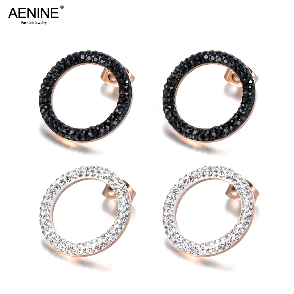Модный aenine OL стиль ювелирные изделия из нержавеющей стали белый/черный глина серьги с кристаллами розовое золото; круг Форма Рождественский подарок AE18455