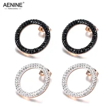 Модный aenine OL стиль ювелирные изделия из нержавеющей стали белый/черный глина серьги с кристаллами розовое золото; круг Форма Рождественский подарок AE18455