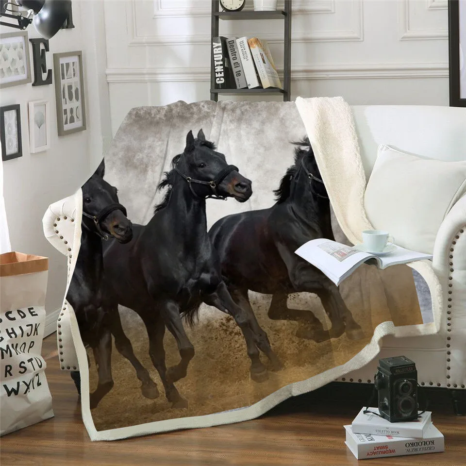 

Black Horses 3D Print Sherpa Blanket Couch Quilt Cover Travel Child Bedding Outlet Velvet Plush Throw Fleece Blanket Bedspread