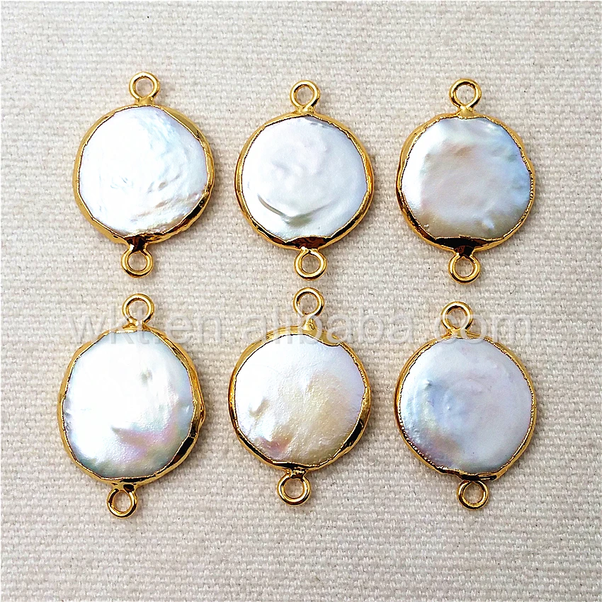 WT C152 Charm Round Pearl Connector for necklace natural pearl raw