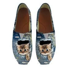 3D Карманные Кошки джинсовые печатных слипоны Туфли без каблуков для Для женщин Симпатичные Дизайн ленивый обувь мама вне ходьбы кроссовки женские лоферы zapatos mujer