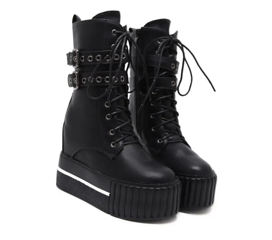 

Autumn and winter European and American new thick bottom tube British wind increased Martin boots