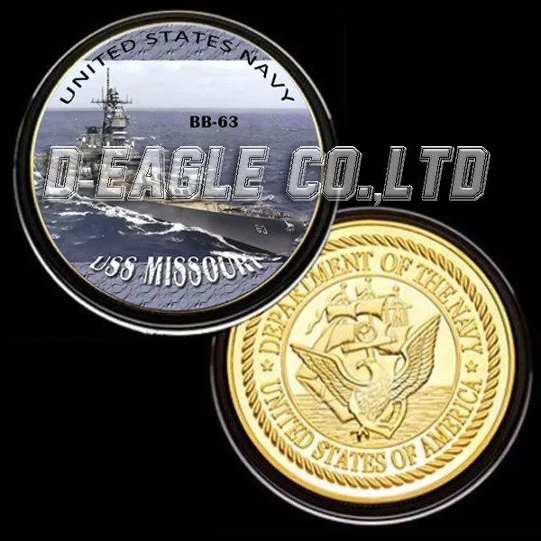 

US Navy USS BB-63 Colorzied Printed Commemorative Coin/Souvenir/Custom Coin/ Medal