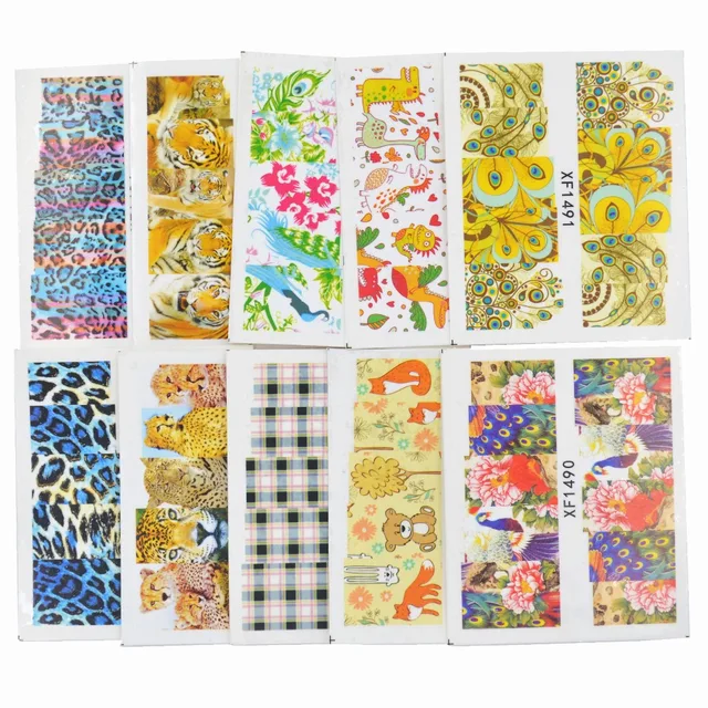 50 Sheets Mixed Styles Leopard Flower Lattice Designs DIY Decals Nails Art Water Transfer Printing Stickers Tools For Nails
