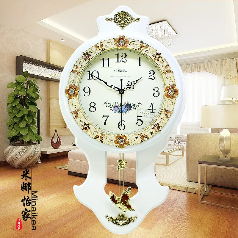 

Art Antique Creative Solid Wooden Big Wall Clock Bedroom Large Quartz Pendulum Electronic wall Clock Home Decor European 40C342