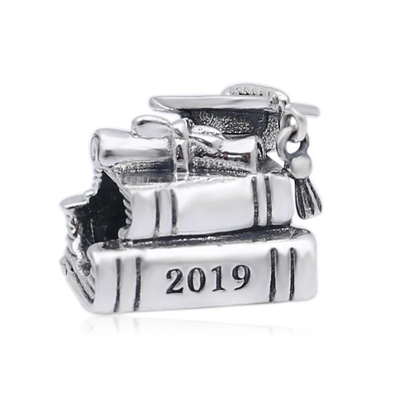 

Original 925 Sterling Silver Charm Graduation Cap Book & Scroll With Word 2019 Beads Fit Pandora Bracelet & Bangle Diy Jewelry