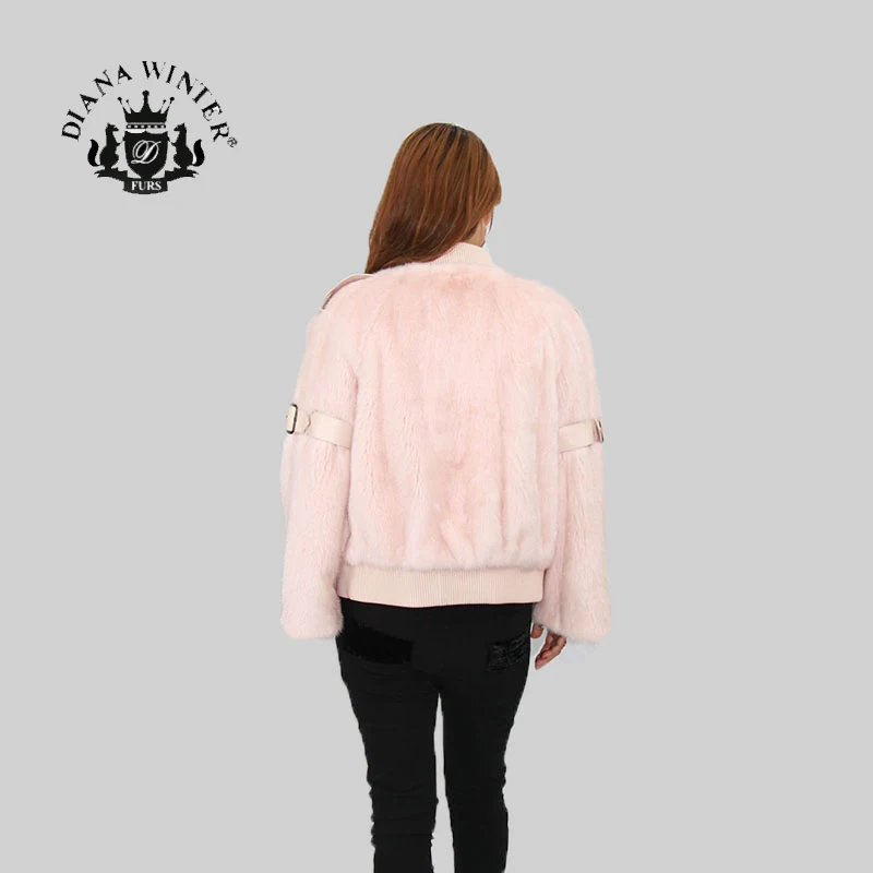Диана зима 2019Fur Куртка норки пальто с мехом женские меховые кожаные мода норки - Цвет: Розовый