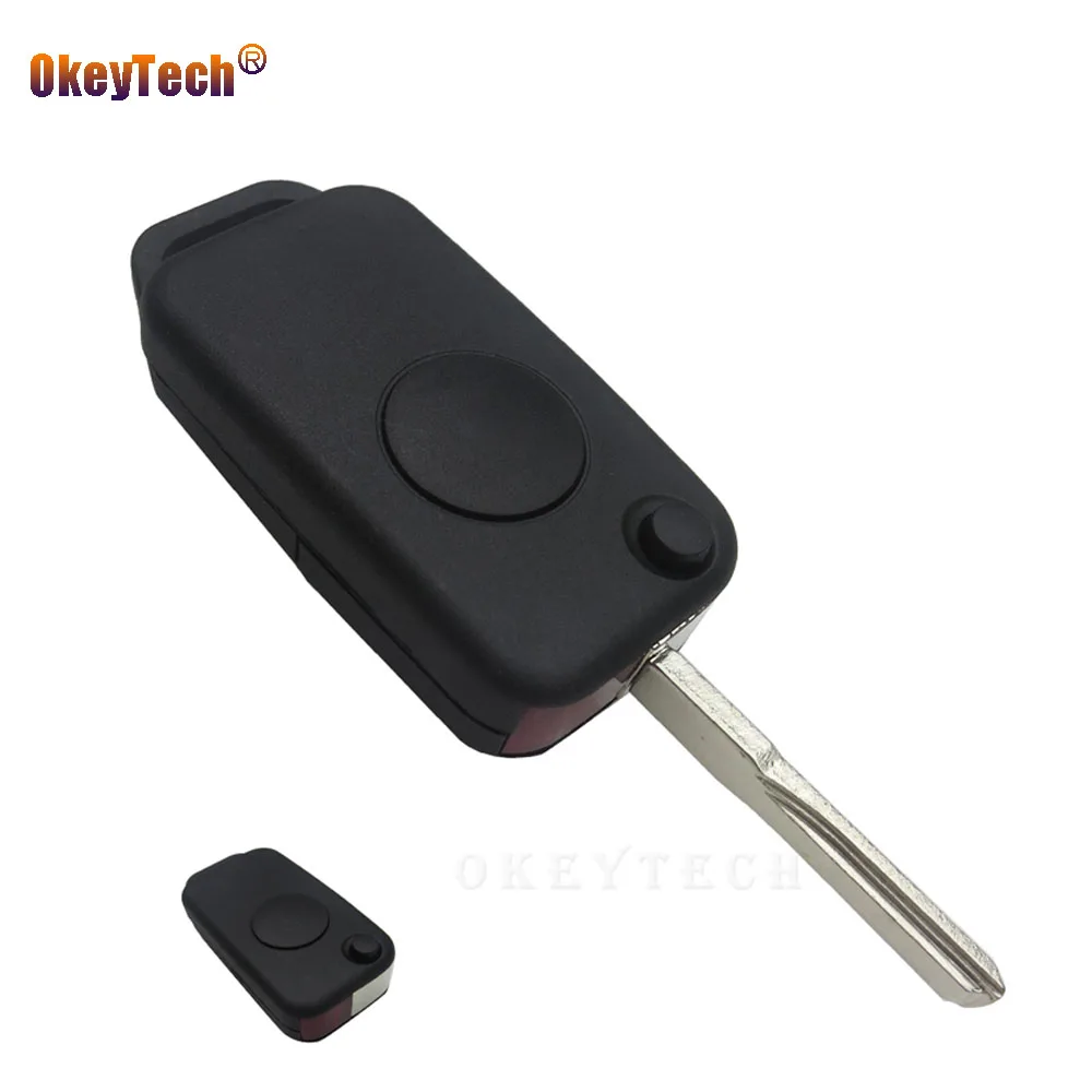 Okeytech 1 زر أسود النائية فارغة مفتاح السيارات استبدال شل لمرسيدس بنز اكسسوارات مع 2 المسار شفرة