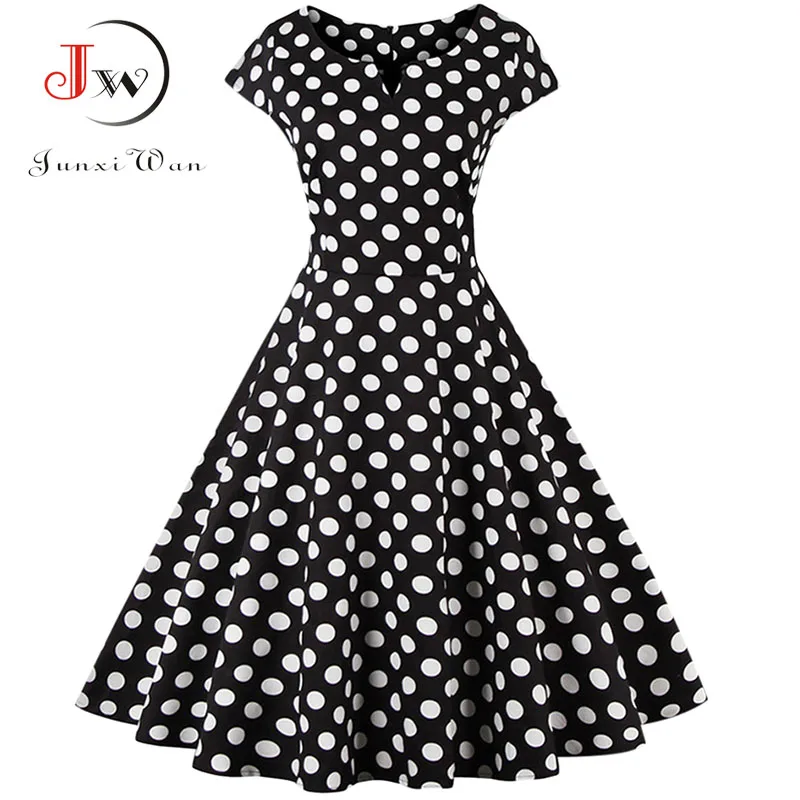 

Plus Size Women Dress Polka Dot Short Sleeve O Neck Summer Dresses Retro Vintage Elegant Party Dress Vestidos Robe Femme Vestido