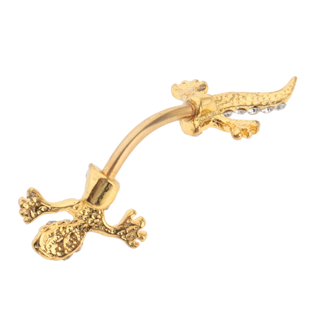316L Stainless Steel Crystal Zircon Gecko Animal Drop Navel Belly Button Ring
