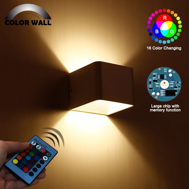 

Dimmable 3W RGB LED Wall Sconce AC85-265V Square Wall Lamp with Remote Control Fit for Party Holiday Home Decoration Lighting