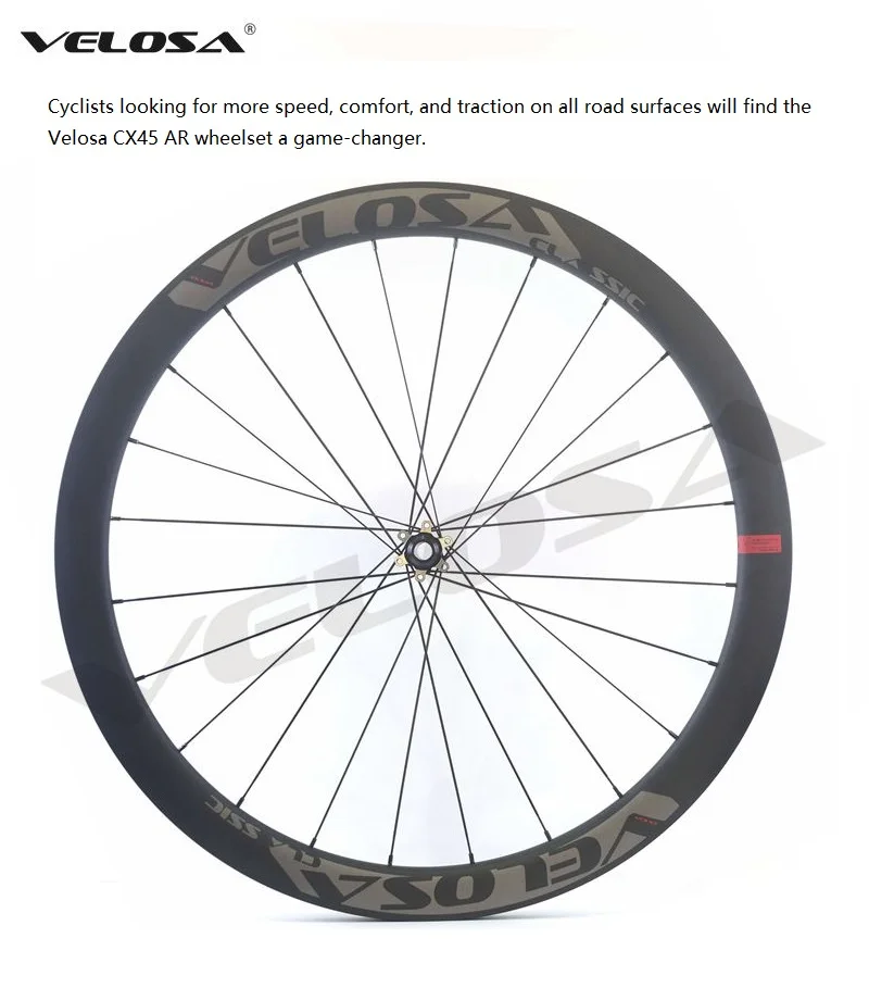 Clearance Velosa CX45-SL Road Disc Brake carbon wheelset,45mm hookless,700C cyclocross Gravel wheel,tubeless ready 6-bolt/center lock 7 Clearance Velosa CX45-SL Road Disc Brake carbon wheelset,45mm hookless,700C cyclocross Gravel wheel,tubeless ready 6-bolt/center lock 7