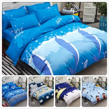 

Sea Blue Duvet Cover Flat Sheet Pillowcase 3/4 pcs Bedding Set Kids Cotton Bed Linen Full King Queen Twin Single Size Bedclothes