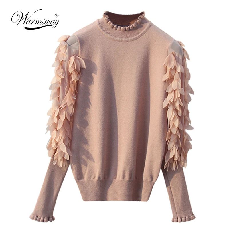 Slim Knitting Pink  Sweater Women Knitted Pullovers Puff Sleeve Sweater Female Spring Auutmn Knitwear Casual Jumper WS-057