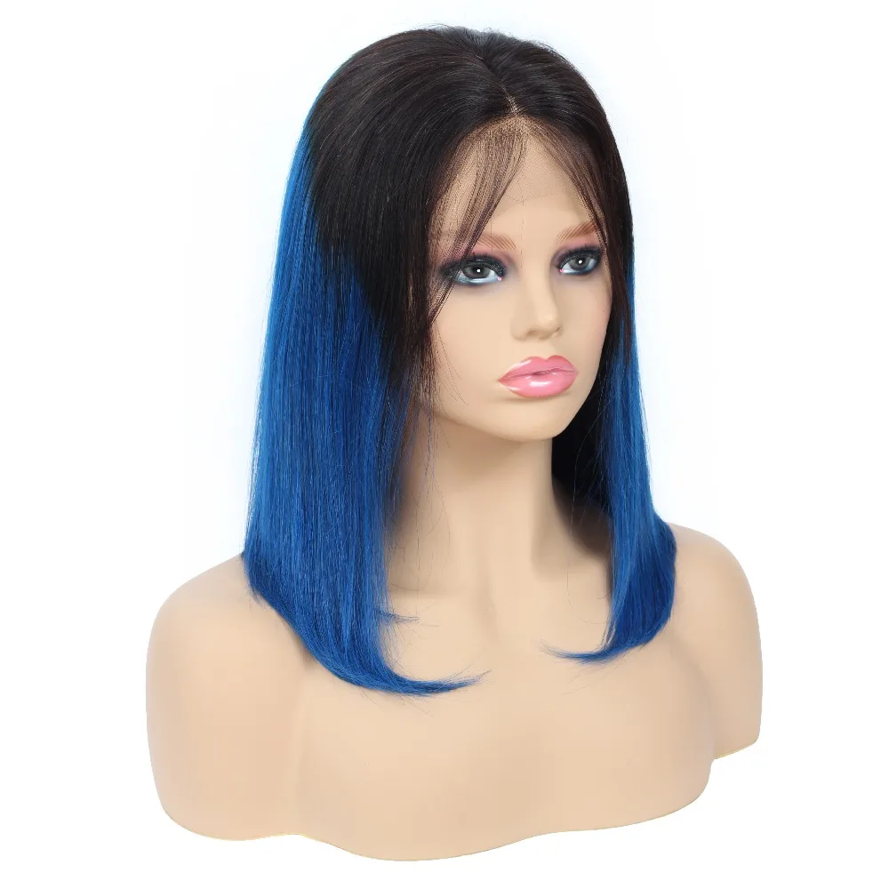

Phoebe Lace Frontal Human Hair Wigs Ombre T1B-Blue Short Human Hair Wigs with Baby Hair For Wome Malaysia Remy Hair Bob Wig