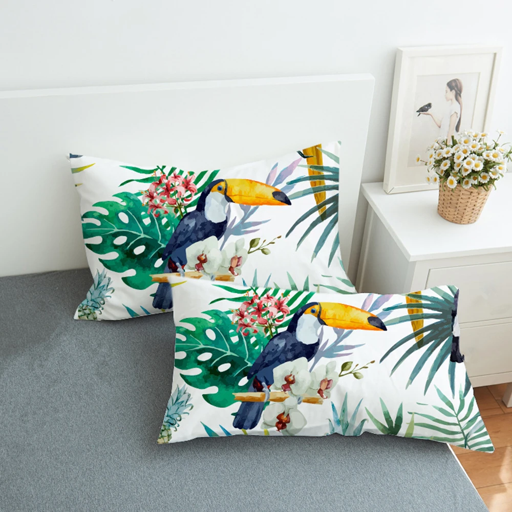 

1 pair New pillowcase tropical plant toucan pillowcase high quality home textile bedding pillowcase 50cmx75cm 50cmx90cm