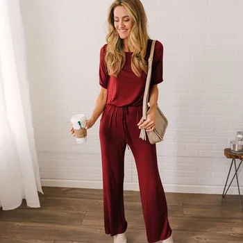

Maoxzon Fashion Loose Drawstring Rompers Womens Jumpsuits Summer Autumn Short Sleeve Casual Bandage One Piece Pants For Ladies