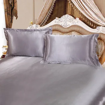 

3/4Pcs Bed Fitted Sheet Set Imitation Satin Silk Twin/Queen/King Solid Color Bedding for Home Hotel RT99