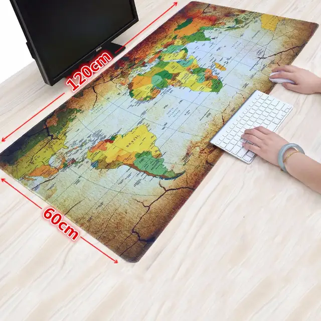 253 25 De Réduction120x60 Cm Xxl Grande Carte Du Monde Tapis De Souris Gamer Paysage Tapis De Souris Clavier Tapis Bureau Table Coussin Décor