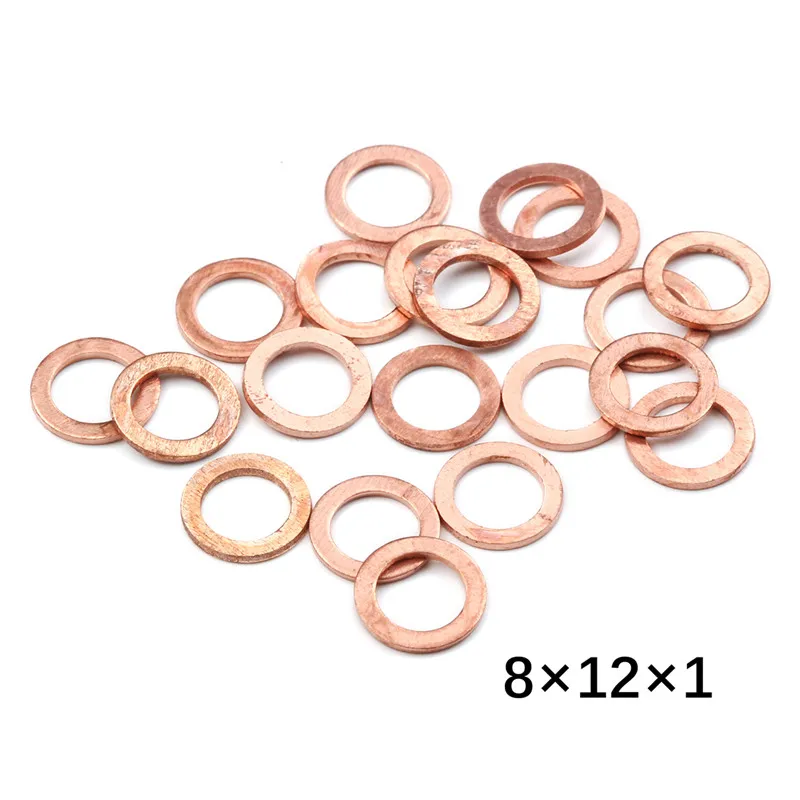 

20Pcs 8*12*1MM Assorted Red Brass Copper Washer for Boat Crush Sealing Washer Flat Seal Gasket Ring For Generators Machinery