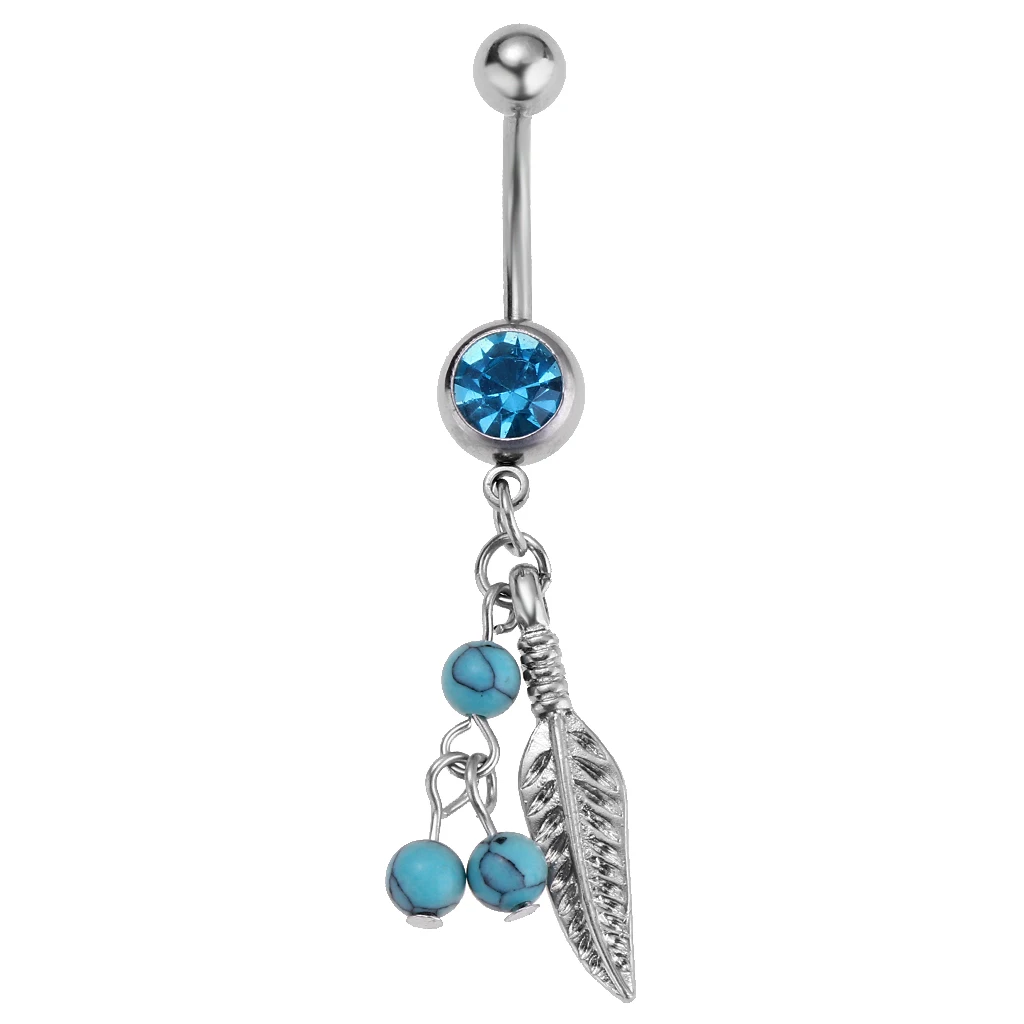 5 Pieces Women Rhinestone Dreamcatcher Butterfly Leaf Heart Belly Bar Navel Ring