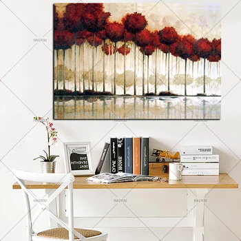

100% Handpainted Modern Red Tree Abstract Oil Painting on Canvas Landscape Cuadros Art Wall Poster SofaHome Office Wall Picture