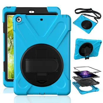 

For New iPad 9.7 2017 2018 Case,360 Degree Rotatable with Kickstand,Hand strap & Shoulder strap case,Shockproof Tablet Case