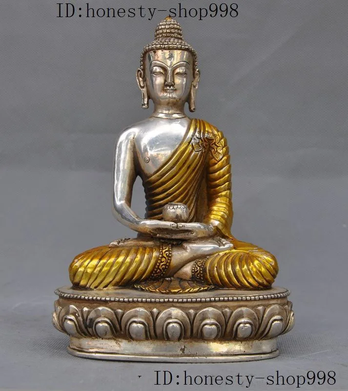 

christmas Old Tibet buddhism Silver Gilt sakyamuni Shakyamuni Tathagata buddha statue halloween