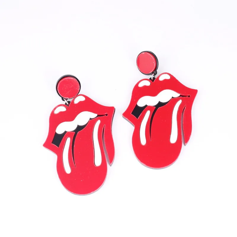 

Red Big Mouth Stud Earrings Hip Hop Night Club Exaggerated Women Jewelry