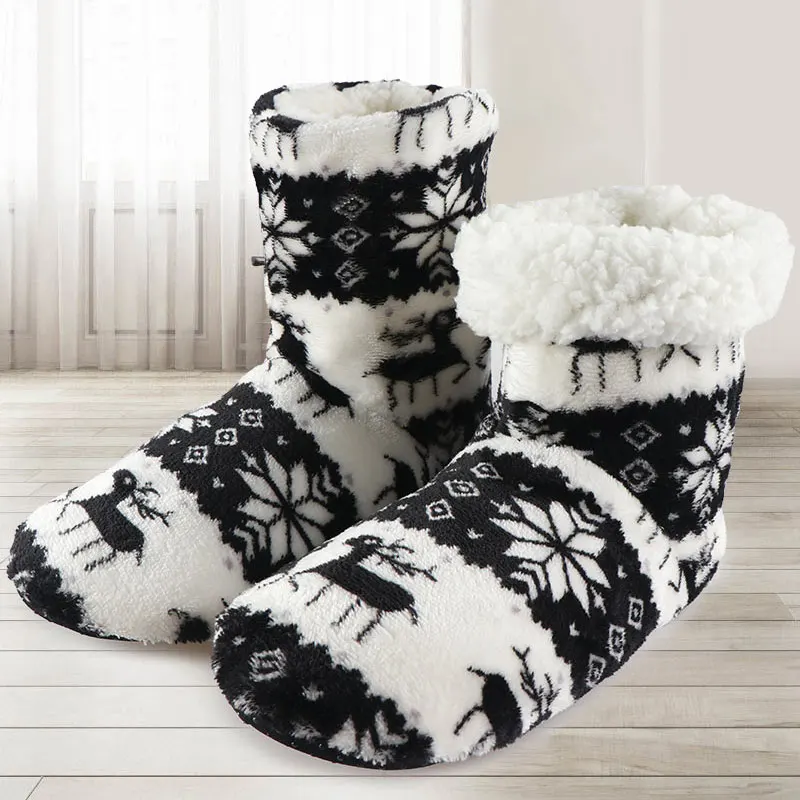 Зимние тапочки; женские плюшевые теплые хлопковые домашние тапочки; домашние носки с рождественским оленем; женская обувь; женские тапочки;
