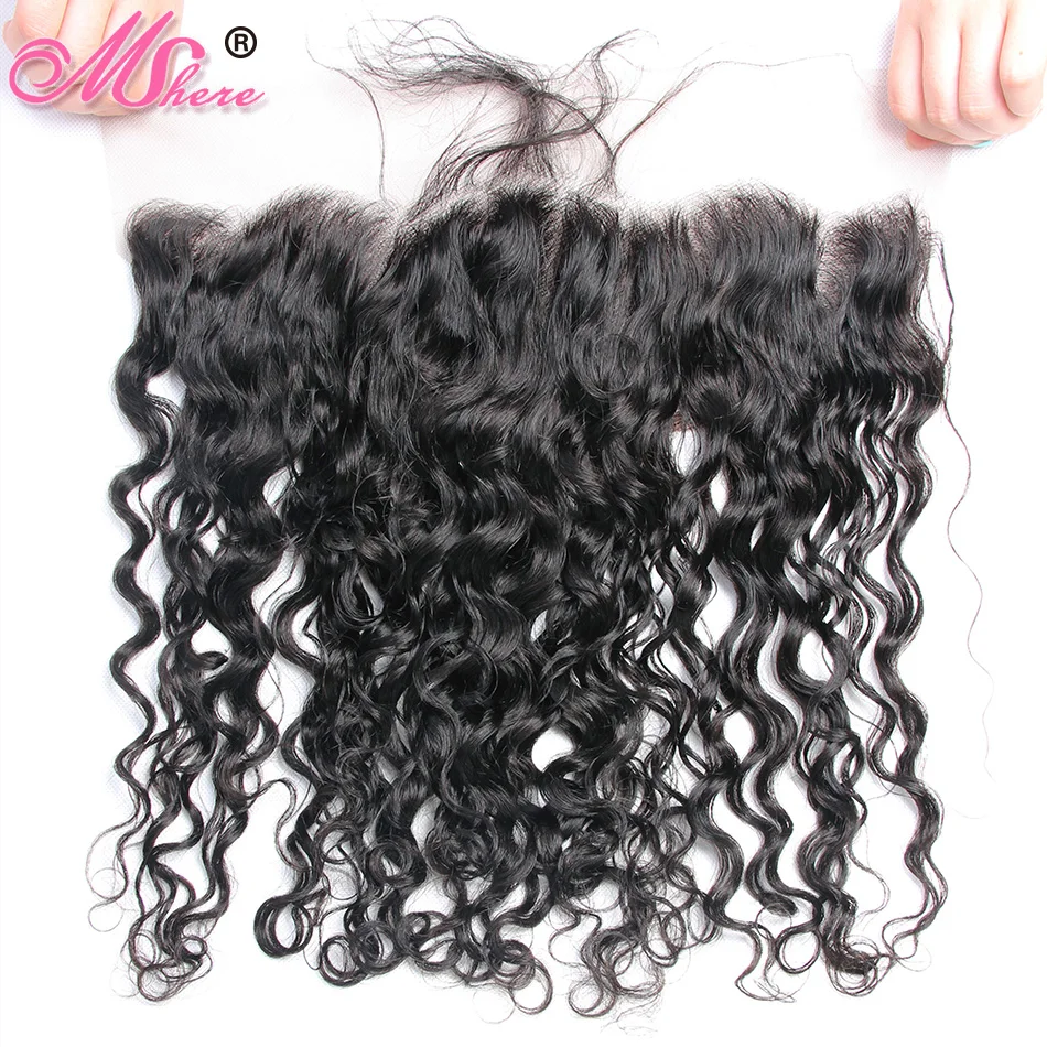 Pré plumé péruvien vague d'eau dentelle frontale avec bébé cheveux Mshere Remy cheveux oreille à l'oreille 13*4 fermeture 10-20 pouces