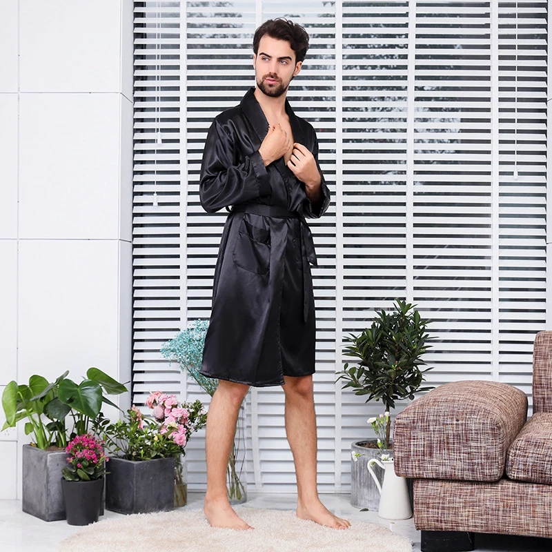 Летняя мужская пижама из искусственного шелка халат Повседневный свободный удобный принт кимоно халаты Домашняя одежда атласные ночные