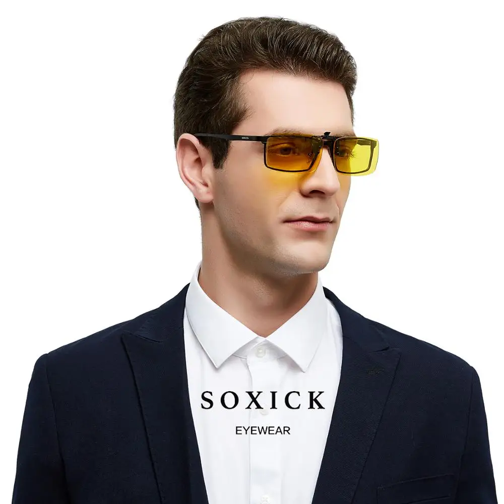 

Yellow Clip Glasses Clip on Driving Night Vision Lens Polarized Sunglasses For Driving Unisex Square Lightweight Sunglasses