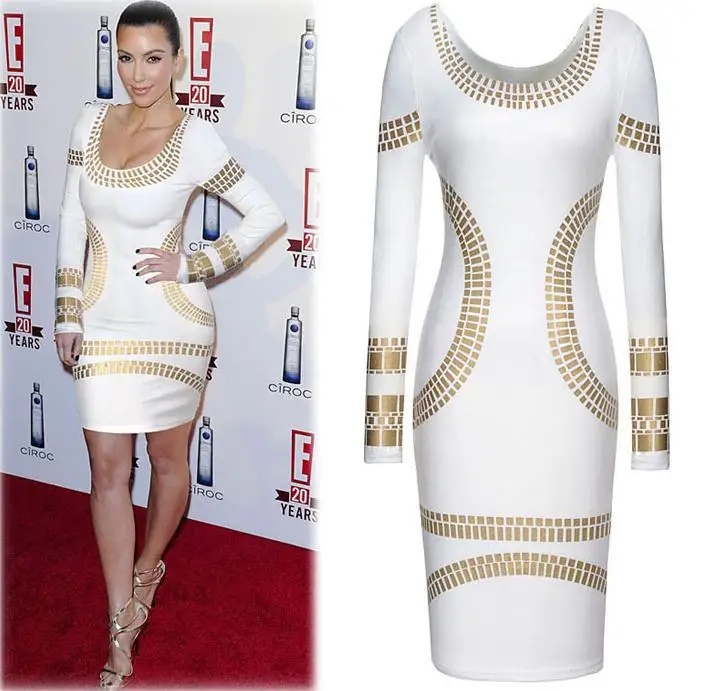 

Women Dresses New Fashion European Vintage Sexy OL Long Sleeve Geometric Patterns Knee-Length Pencil Dress