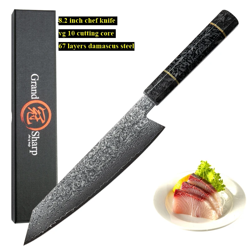  8.2 Inch Damascus Kitchen Knife Handmade Chef Knife VG10 Japanese Damascus Steel Kiritsuke Kitchen  - 33012439108
