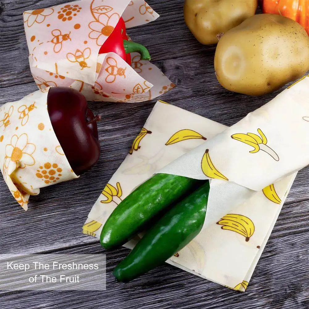 

3pcs Reusable Fresh Cloth Wrap Seal Food Fresh Keeping Wrap Lid Cover Stretch Vacuum Food Wrap Beeswax Cloth Kitchen Tools