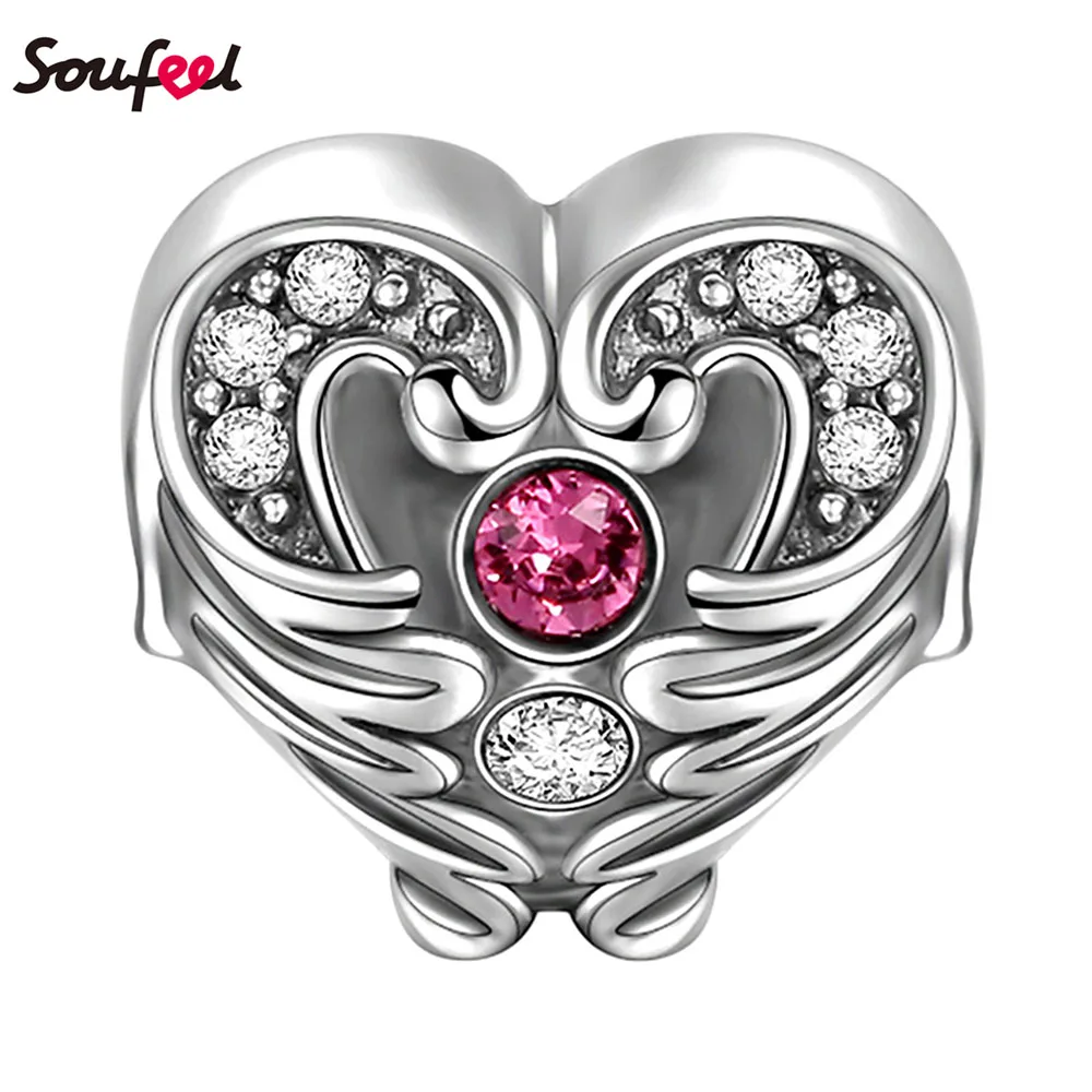 

SOUFEEL Swarovski Crystal Beads Heart in Wings Charm Silver Angel Wings Jewelry Birthday Gift