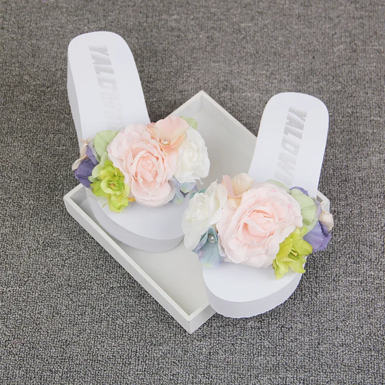 Womens New Handmade Flowers White Flip Flops Wedges Shoes Online Sale Slipper Beach Sandals Cheap60