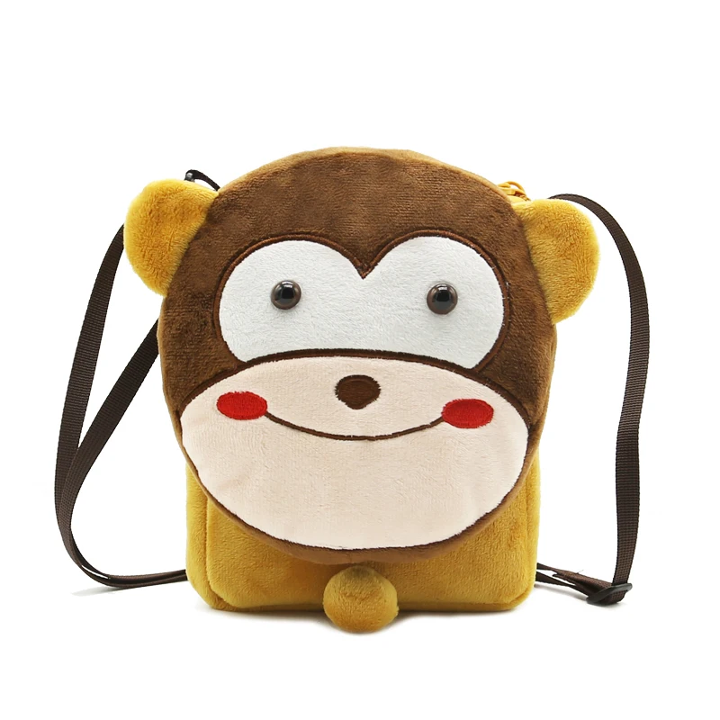 

Mcneely Hot Sell Brand Monkey Pocket Soft Flannel cloth kids Messenger Bag Small Girl's Travel Bag Students Bag For Phone