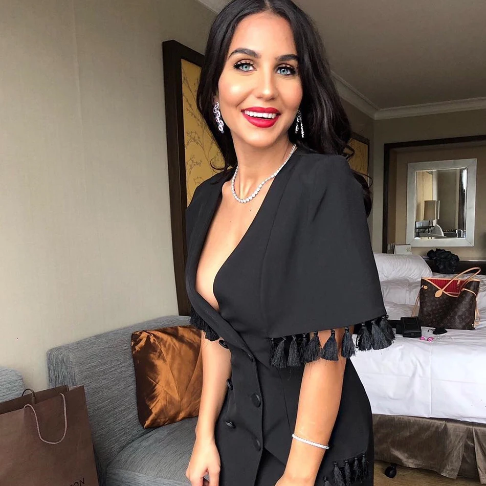 Longues Mode Boutonnage Black 2019 À V Noir Club cou Manteaux Femmes Trench New Manches Summer Mince Gland Adyce coats Profonde Double De aqvHwq