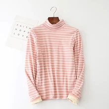 Sanishroly Женские полосатые футболки футболка осень зима теплая плотная бархатная футболка Женская водолазка с длинным рукавом футболки топы 228