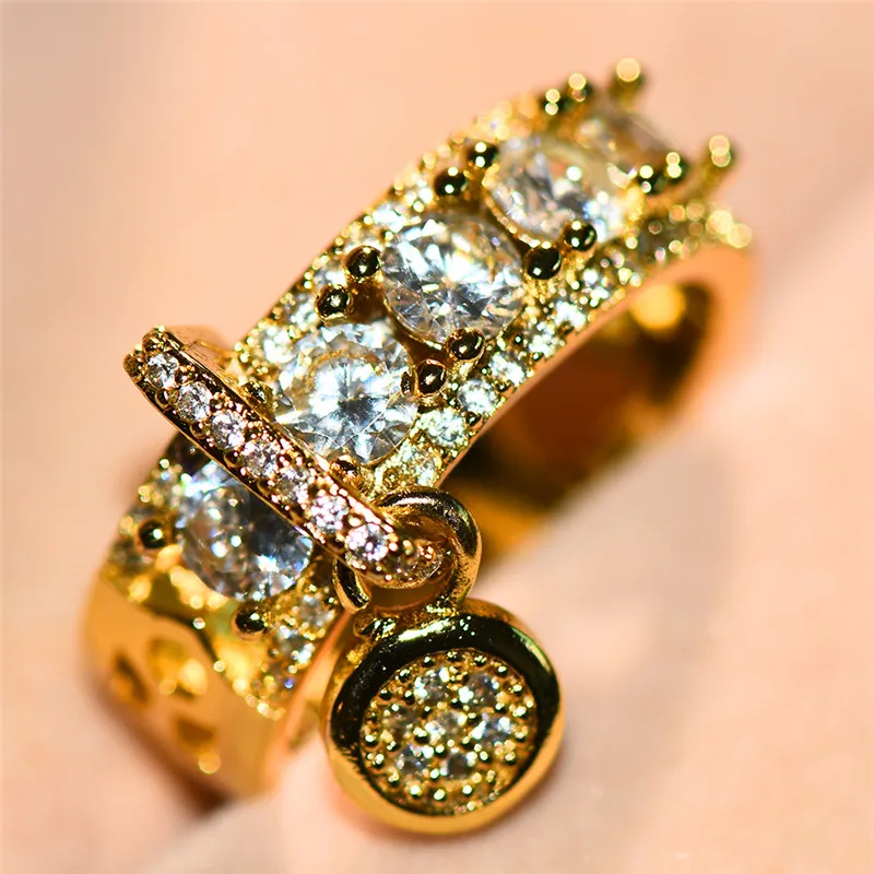 

Luxury Female Crystal Zircon Stone Ring Big Cocktail Engagement Ring Unique Style Fashion Silver Gold Wedding Rings For Women