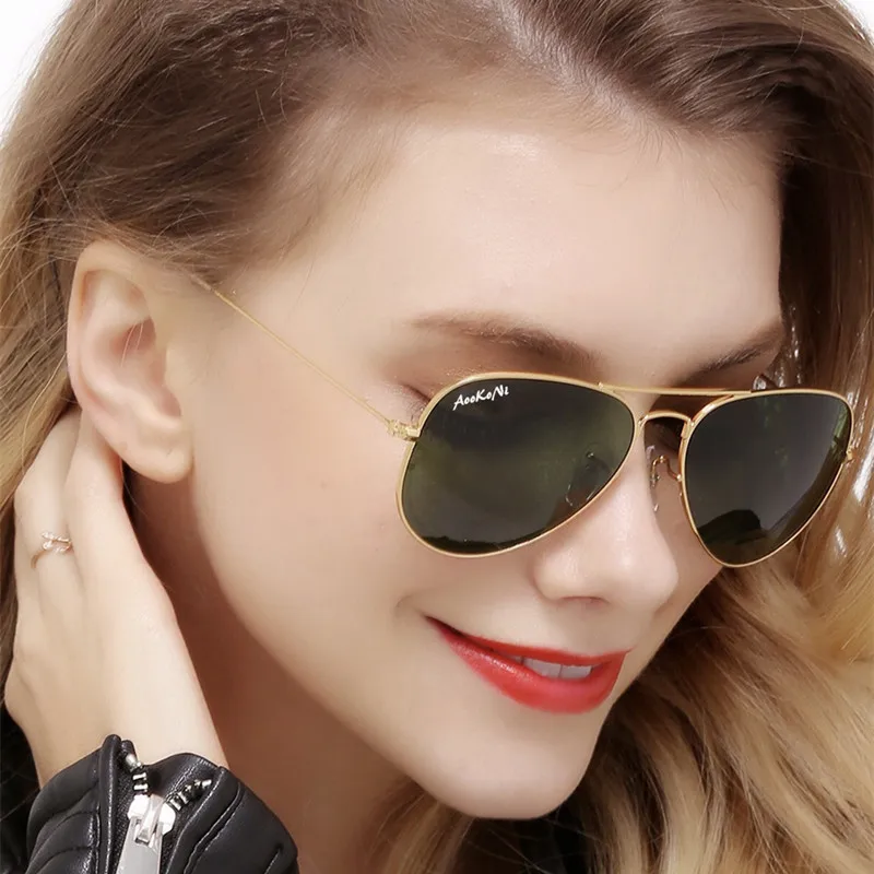 Cena Nowy Pilot ochrona UV400 klasyczne okulary przeciwsłoneczne damskie męskie złote oprawki szklane okulary G15 okulary odporne na zarysowania aooka okulary 58mm 62mm