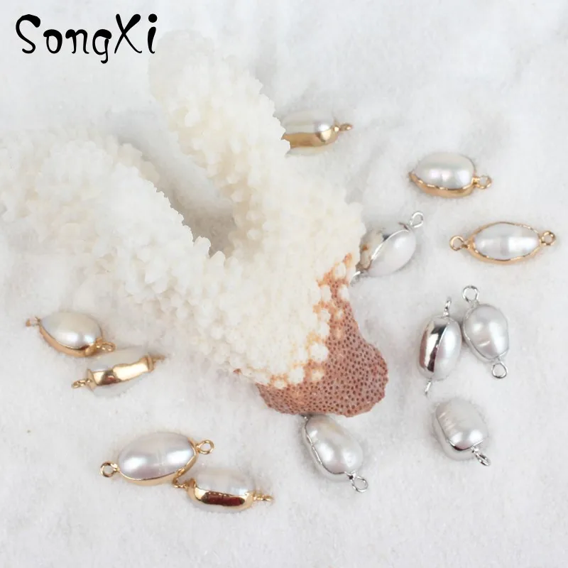 

Wholesale Gold Silver Rim Oval Shape White Pearl Beads for Jewelry Making Natural Charms Pendant Diy Necklace Bracelet 10*15mm